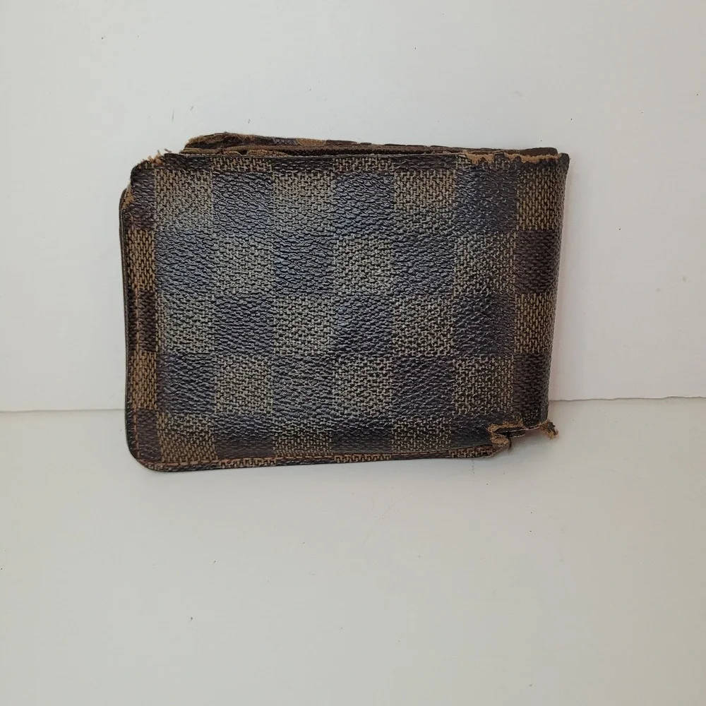 Louis Vuitton Damier Ebene Bifold Wallet Brown Canvas Made in France As-Is
